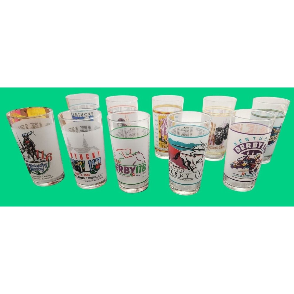 Vintage Kentucky‎ Derby Souvenir Glass Set - 10 Official Glasses From 1990-1999